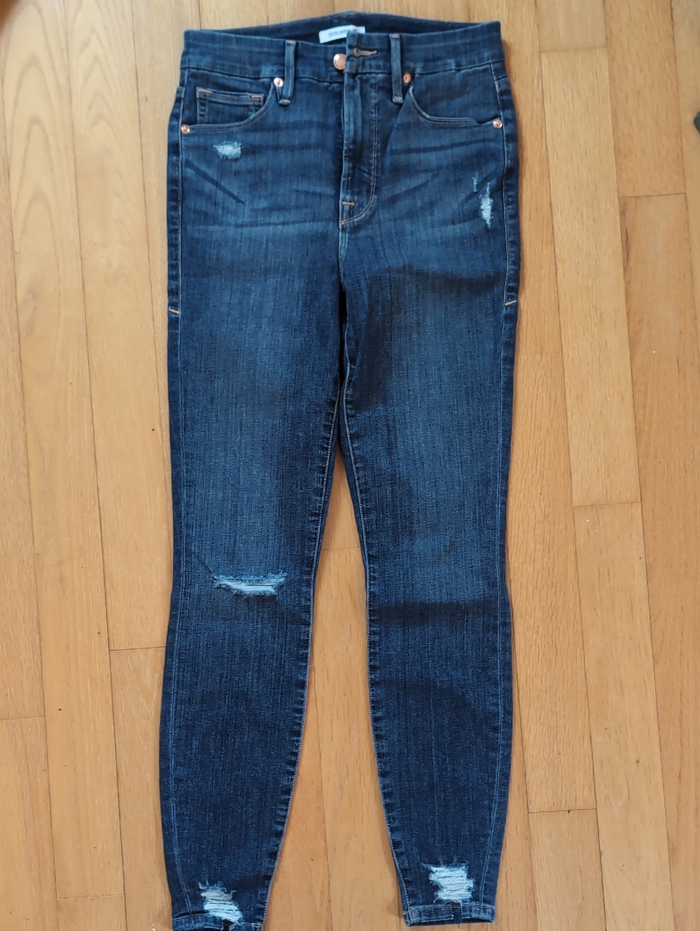 Good American Dark Blue Distressed High-Rise Skinny Jeans 4/27